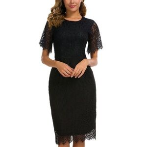 NWOT MSLG Elegant Black Lace short sleeve knee length Dress size XL.